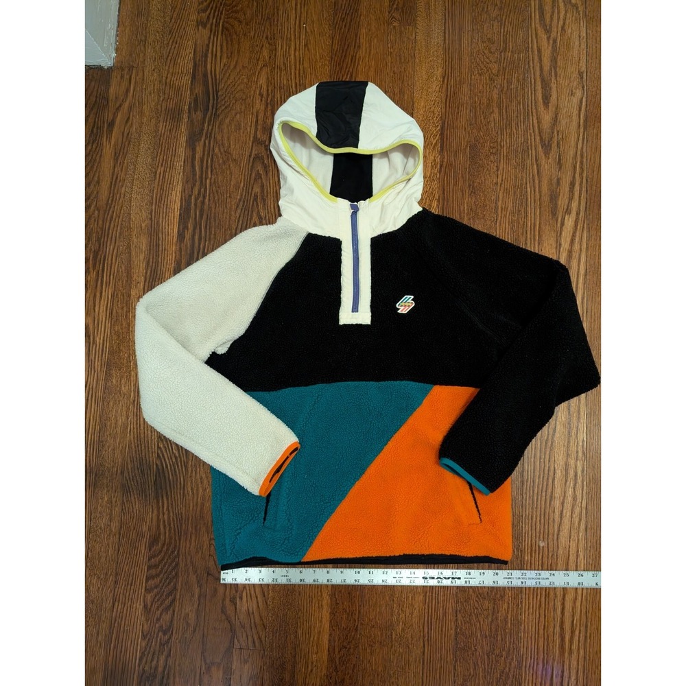 SUPERDRY Sportstyle‎ Energy Sherpa Fleece Colorblock Quarter zip Hoodie Men's L